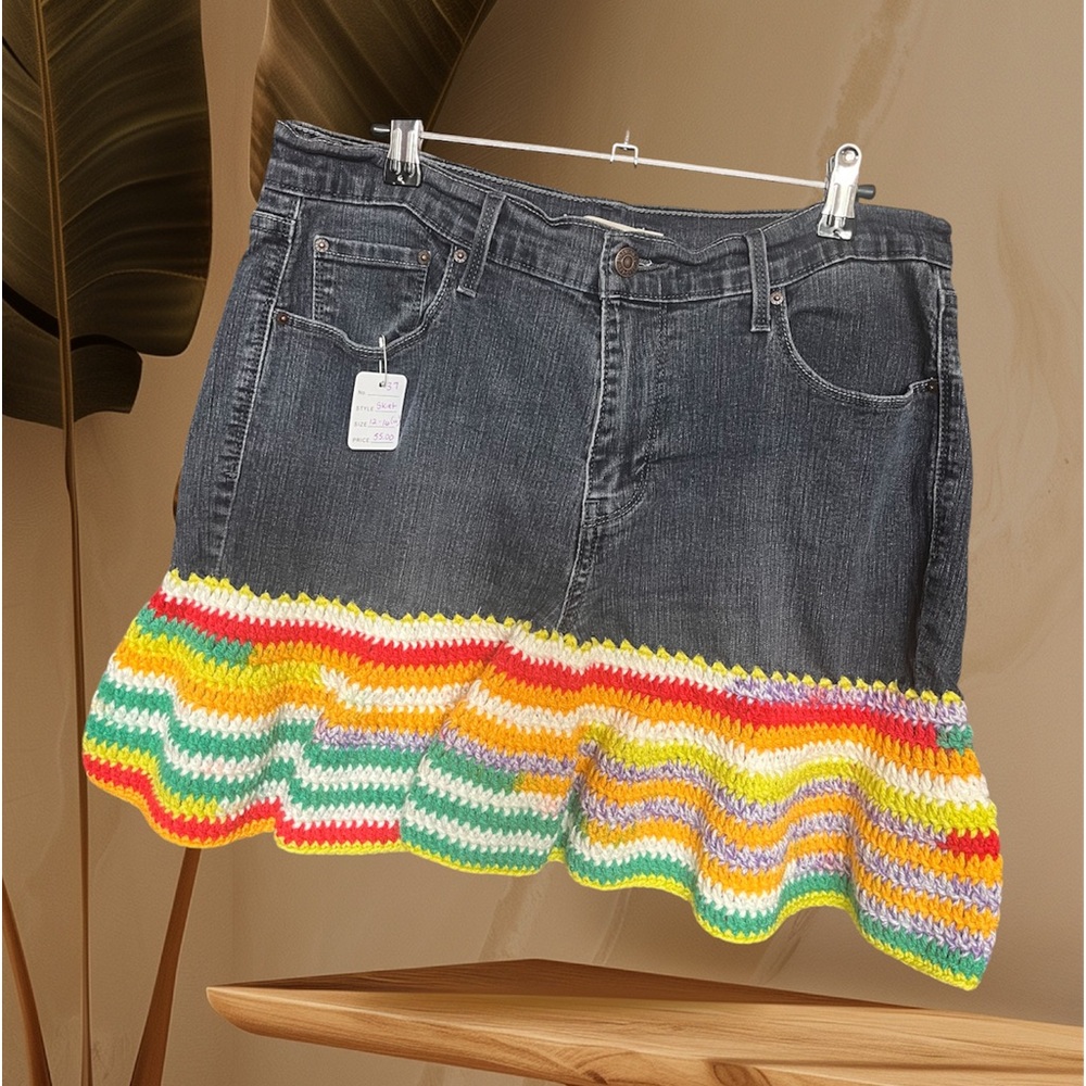 Upmake Levi Handmade Crochet Denim skirt, size 16